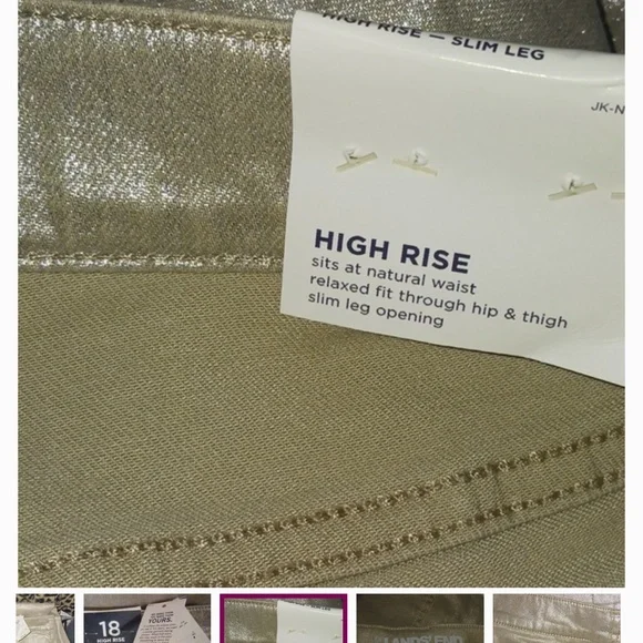LANDS' END HIGH RISE SLIM LEG FOILED METALLIC GOLD JEANS - Picture 2 of 4